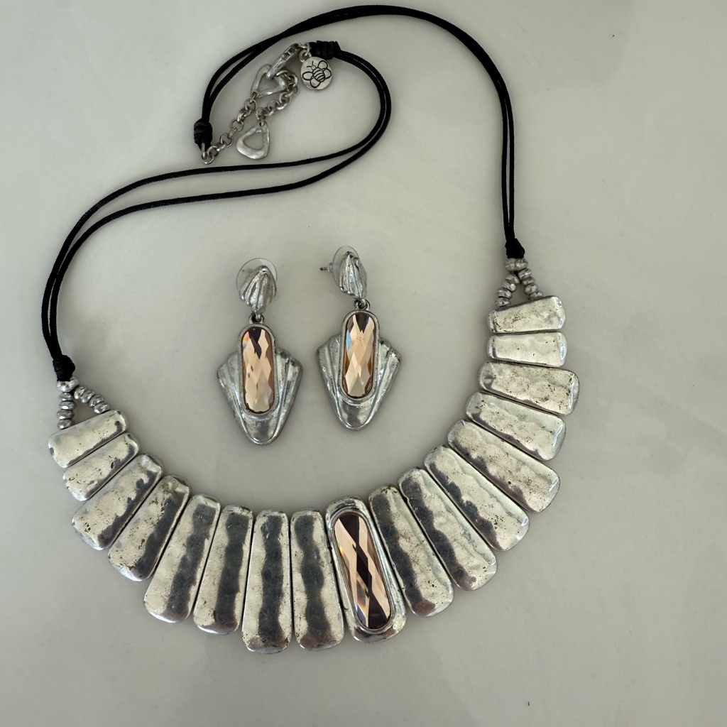 Silver And Gold-Tone Necklace And Earring Set